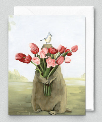 Card - Groundhog with Tulips