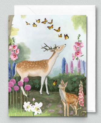 Card - Deer in Flower Garden