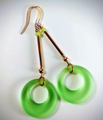 Earrings - Green Beach Glass and Copper