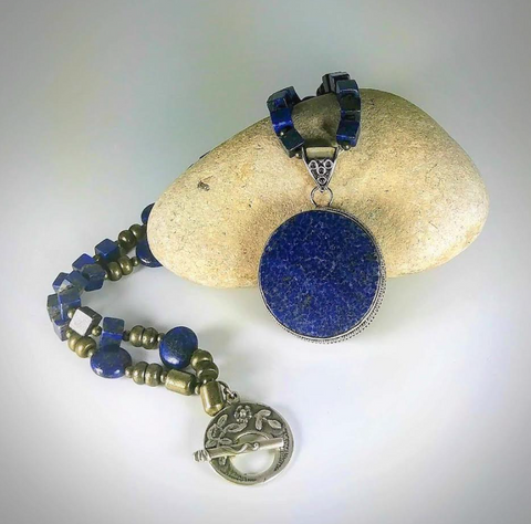 Necklace - Lapis Lazuli Pendant, Pyrite, Capis and Sterling Silver