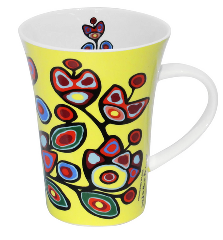 Norval Morrisseau Floral on Yellow Porcelain Mug