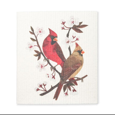 Cardinals & Cherry Blossom Swedish Dishcloth