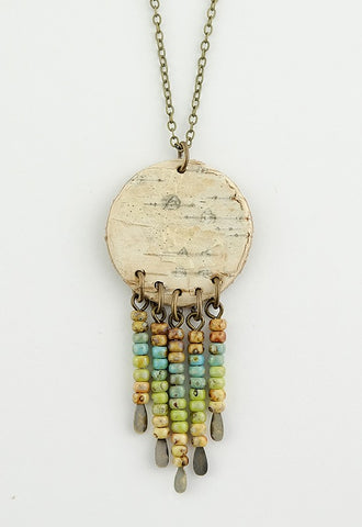 Necklace - Birch Bark Pendant with Beads