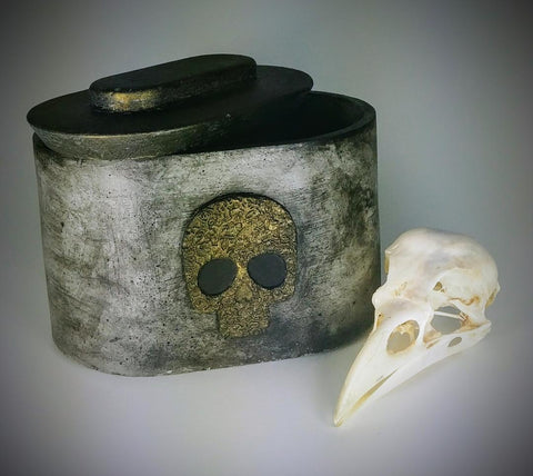 Concrete Oval Box - Gold Skull