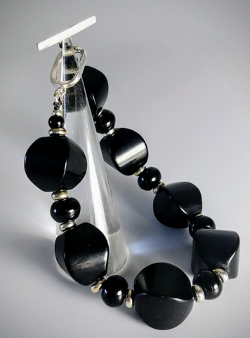 Bracelet - Black Onyx and Sterling Silver (round cube)