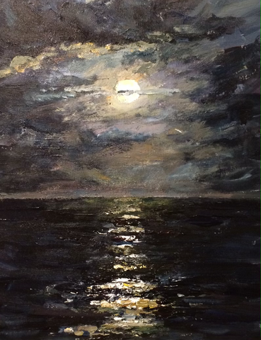 Moonlight Over the Sea (on panel)