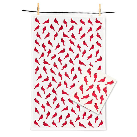 Kitchen Towel, Swedish Dishcloth Set- Cardinals