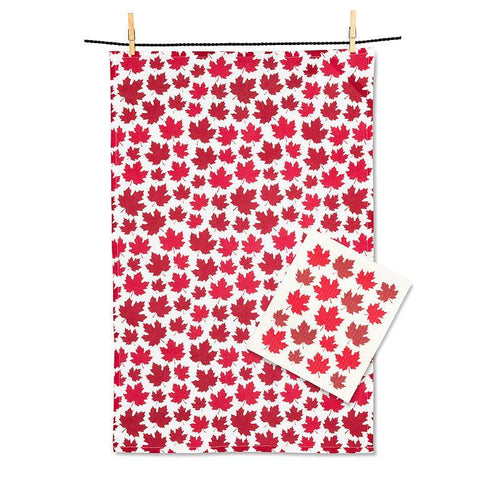 Kitchen Towel, Swedish Dishcloth Set- Maple Leaves