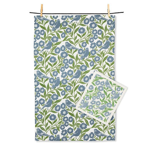 Kitchen Towel, Swedish Dishcloth Set- Birds & Leaves