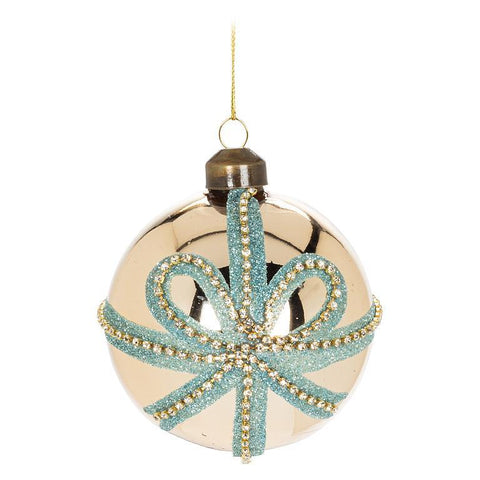 Ornament - Gold Ball with Blue Bow