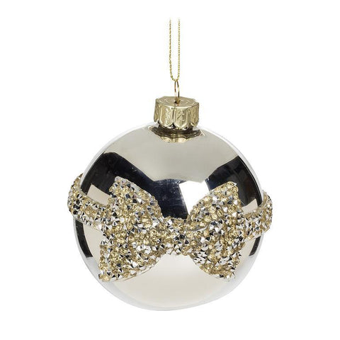 Ornament - Silver Ball with Jewelled Bow
