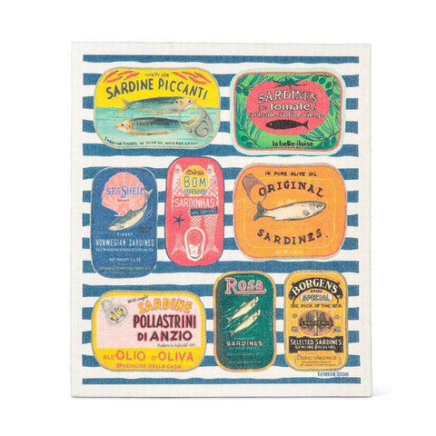 Swedish Dishcloth - Sardine Tins on Stripes