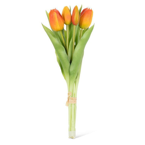Tulip Bunch - Orange, 5 Lifelike Stems