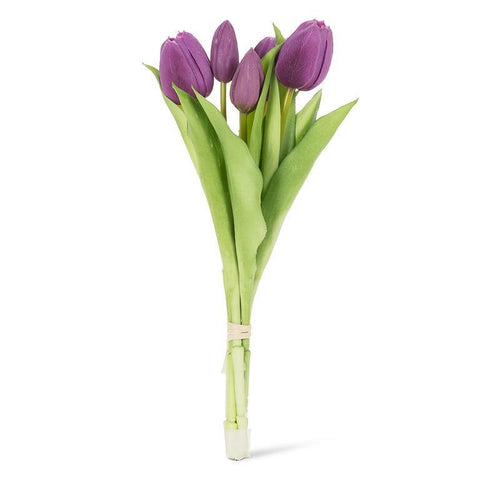 Tulip Bunch - Purple, 5 Lifelike Stems