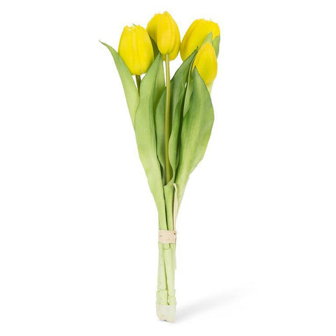 Tulip Bunch - Yellow, 5 Lifelike Stems