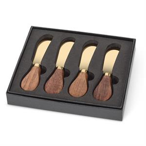 Walnut Handled Pate Spreaders, Gold, Set of Four