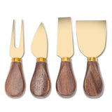 Walnut Handled Cheese Knives, Gold, Set of Four