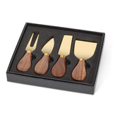 Walnut Handled Cheese Knives, Gold, Set of Four