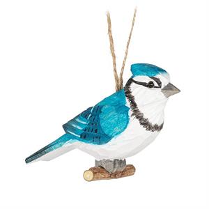 Carved Wooden Blue Jay Ornament