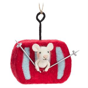 Ornament - Skiing Mouse in Gondola