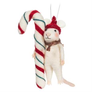 Ornament - Holiday Mouse with Hat and Candy Cane