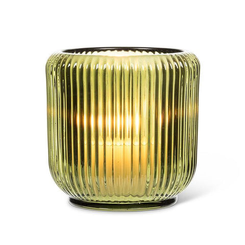 Candle Holder (Votive) - Ribbed Glass - Moss