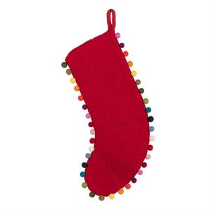 Felt Pompom Edged Stocking - Red