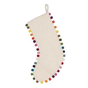 Felt Pompom Edged Stocking - White