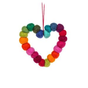 Rainbow Felt Pompom Heart Ornament