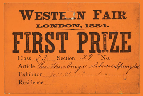 Postcard - First Prize Card, Western Fair, 1884