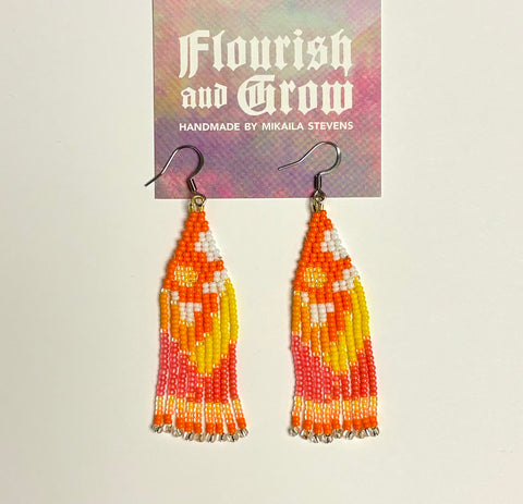 Landscape Fringe Earrings - Orange Sun