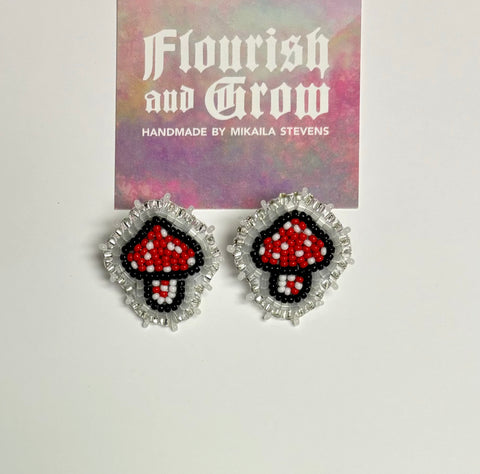 Mini Mushroom Stud Earrings - Red