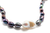 Necklace - Indigo Iridescent Freshwater Pearl & White Baroque Pearl