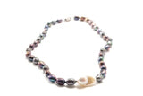 Necklace - Indigo Iridescent Freshwater Pearl & White Baroque Pearl