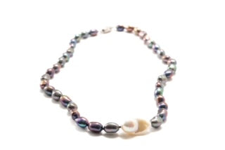 Necklace - Indigo Iridescent Freshwater Pearl & White Baroque Pearl