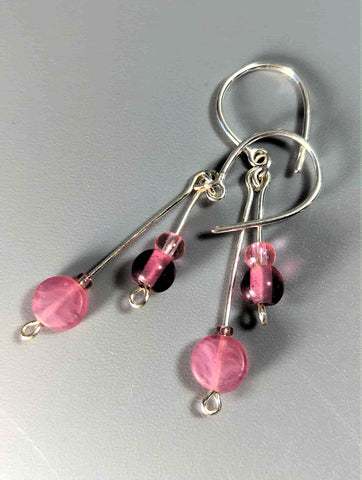 Earrings - Pink Glass & Sterling, PCE-11
