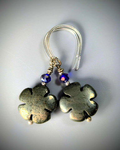 Earrings - Pyrite Flowers, Crystal, Sterling,  PCE-3