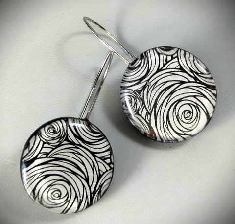 Earrings - Black and White Resin, Sterling,  PCE-4