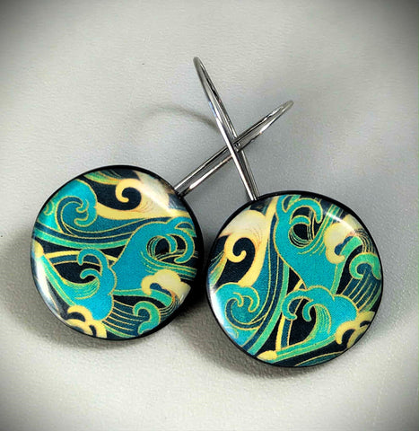 Earrings - Green Wave Resin, Sterling,  PCE-5