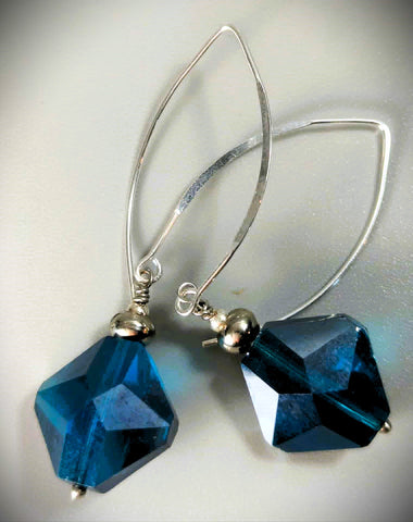 Earrings - Blue Crystal Drops, Sterling,  PCE-6