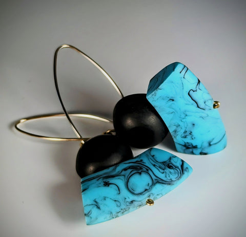 Earrings - Blue and Black Resin