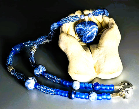 Necklace - Blue Sodalite & Blue Glass Beads, PCN-13