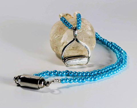 Necklace - Turquoise and White Pearls, Sterling Silver