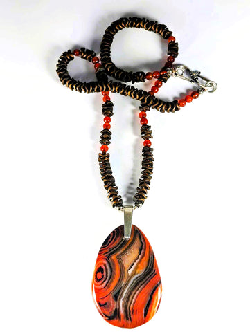 Necklace - Jasper Drop with Carmelian and Hematite