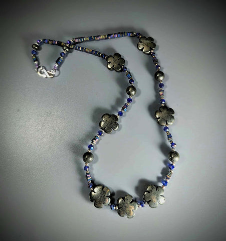 Necklace - Pyrite, Crystal, Hematite & Sterling Flowers, PCN-4
