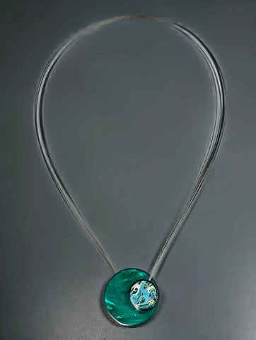 Necklace - Green Waves, Resin & Wire, PCN-8