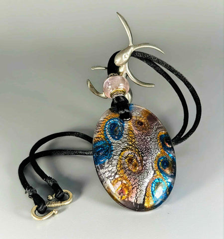 Necklace - Large Oval Dichroic Glass on Cord, PCN-9