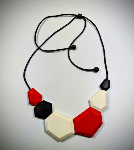 Necklace - Red, White and Black Resin