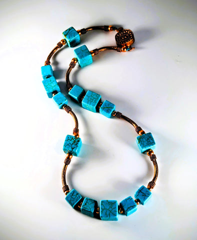 Necklace - Turquoise Cubes and Copper