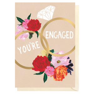 Card - You're Engaged, Gold Diamond Ring